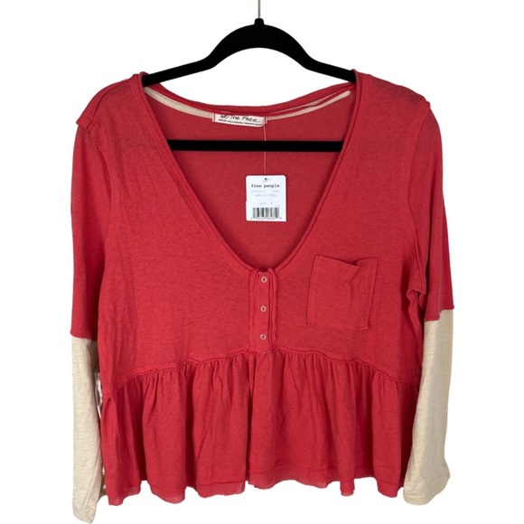 NWT Free People Women's Heart of Mine Colorblock Peplum Top size M - Picture 3 of 11